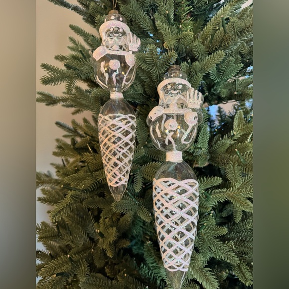 New Set Of 2 Rare Vintage Handblown Clear Glass Unique Christmas Tree Ornaments - Picture 6 of 14
